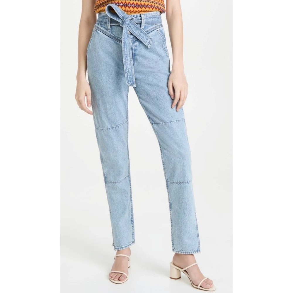 Rag & Bone Women 23 Tapered Jeans Light High Rise Tie Waist Boho Street Designer